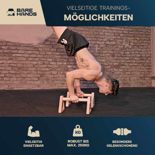 BARE HANDS Liegestützgriffe aus Holz – 2er Set Parallettes Calisthenics Griffe – Push Up Bars rutsch