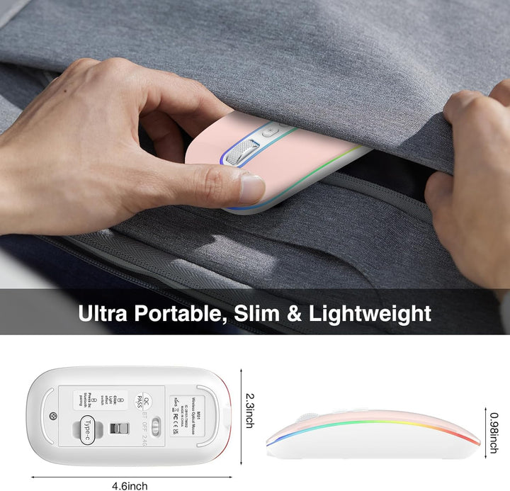 cimetech Bluetooth Maus kabellos (Bluetooth 5.1 + USB 2,4 GHz) LED Dual Mode- Wiederaufladbare Optis