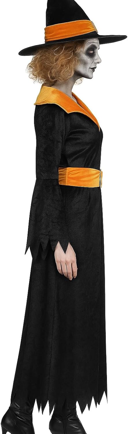 Foxxeo lila schwarzes Hexen Kostüm mit Hexenhut für Damen - Grösse M-XXXXL - Fasching Karneval Hallo