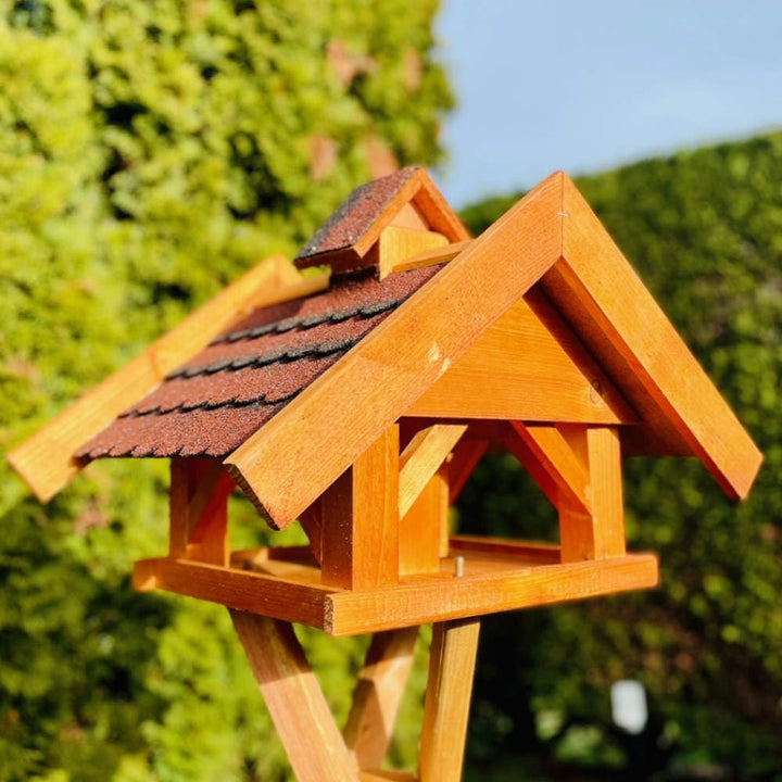 Rechteckiges Vogel Futter Haus L Futterstelle Holz Vogelhaus Braun/Rot L ohne Ständer Rot - Braun, L