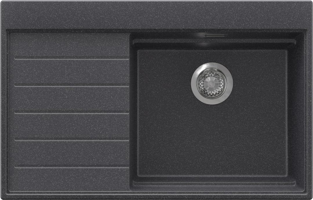 PRIMAGRAN Spülbecken Anthrazit 78x50cm, Granitspüle 1 Becken + Ablauf-Set, Küchenspüle ab 60er Unter