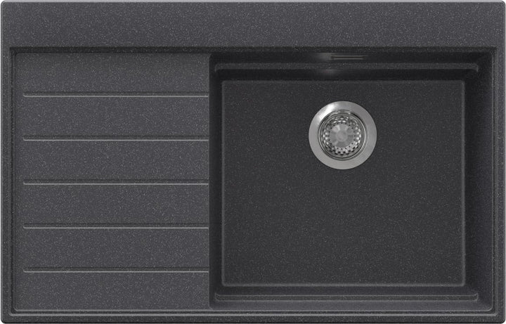 PRIMAGRAN Spülbecken Anthrazit 78x50cm, Granitspüle 1 Becken + Ablauf-Set, Küchenspüle ab 60er Unter