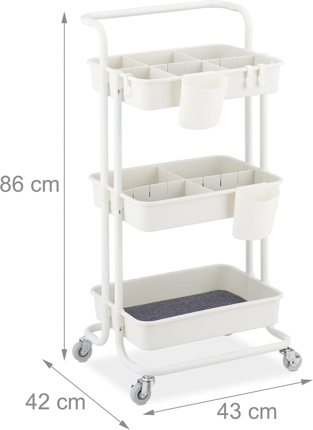 Relaxdays Rollwagen, 3 Etagen, Allzweckwagen, Hobby, Büro, Bad, Küchenwagen HBT: 86x43x42 cm, Metall