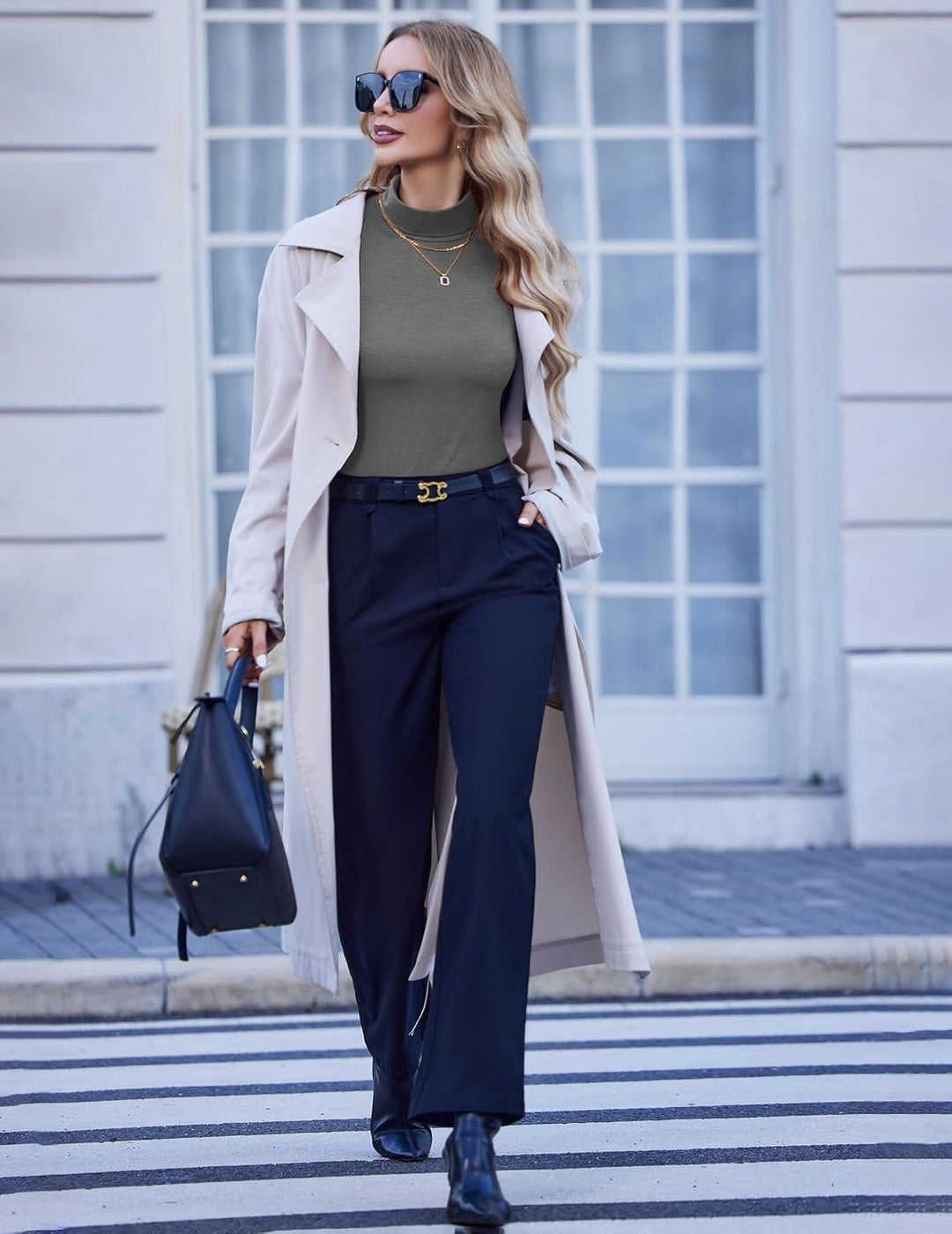 Zeagoo Damen Long Sleeve Shirt Rollkragen Slim Fit Basic Oberteile Elegant Hemd Tshirts Stretch Unte