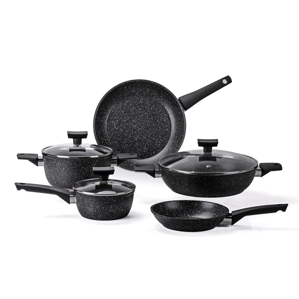 Moneta Magnolia Stone Black Kochtopfset 8-teilig, auch für Induktion. Batteria 8 pezzi Schwarz, Batt