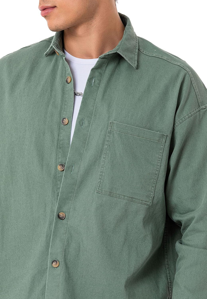 Red Bridge Herren Hemd Jeanshemd Premium Denim Oversized Wide Cut S Khaki, S Khaki