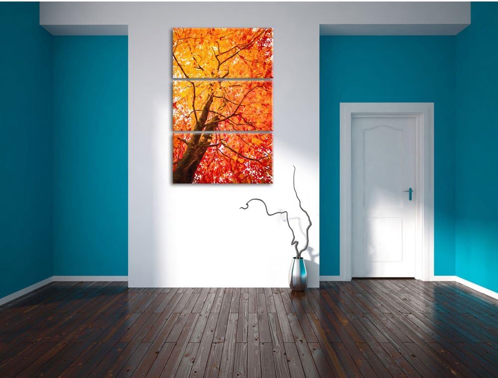 Pixxprint Feurige Herbstblätter Kunst als Leinwandbild/Grösse: 3 Teilig (120x80 cm) cm/Wandbild/Kuns