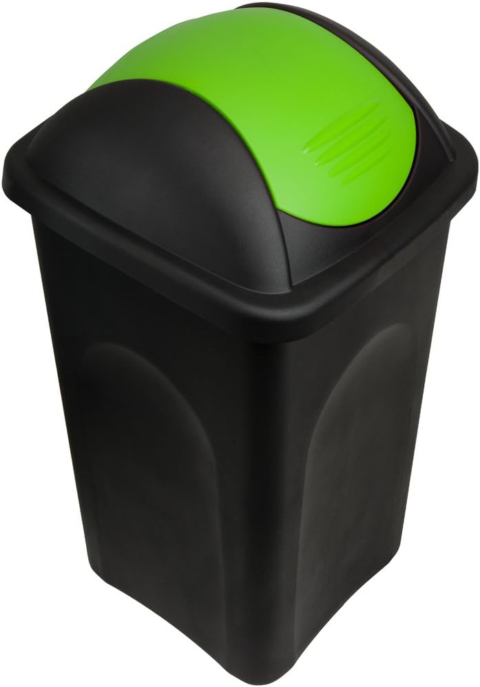 Stefanplast® Mülleimer mit Schwingdeckel, 60 Liter Schwarz/Grün, Schwarz/Grün