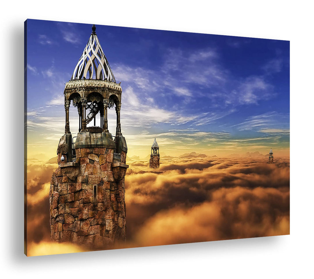 deyoli Die Burg im Himmel Format:90x60 cm als Leinwandbild, Motiv fertig gerahmt auf Echtholzrahmen,