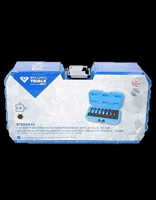 BRILLIANT TOOLS BT022615 1/2" Kraft-Bit-Stecknuss Innensechskant, 5-19 mm Satz, 8-TLG. [Powered by K