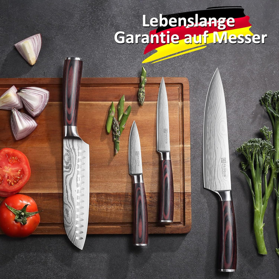 PAUDIN Messerset 7-teilig, Küchenmesserset aus hochwertigem Edelstahl, Profi Kochmesser mit scharfer