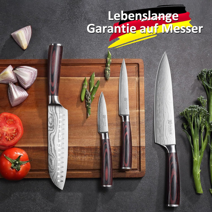 PAUDIN Messerset 7-teilig, Küchenmesserset aus hochwertigem Edelstahl, Profi Kochmesser mit scharfer