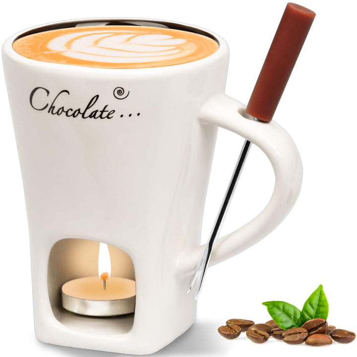 FEIGO Schokoladenfondue Tasse, 130ml Schokoladen Fondue Becher Set, Keramik Schokoladen-Hot-Pot-Schm