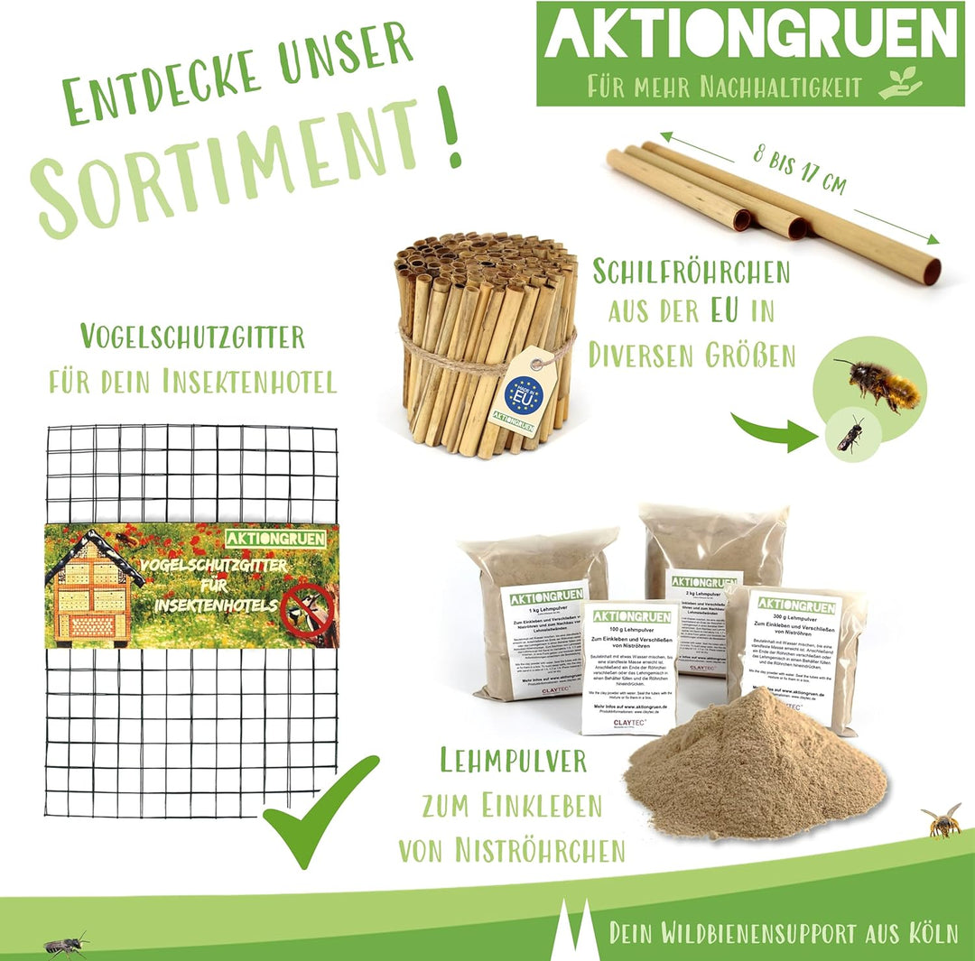 Reparaturset - Schilfröhrchen für Insektenhotels inkl. Lehmpulver, ca. 100 Stück, Länge 8 cm, Durchm