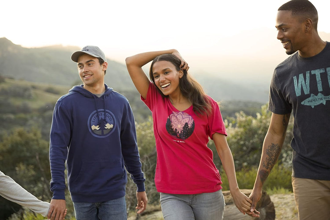 Life Is Good Damen Crusher Graphic V-Neck T-Shirt Watercolor Daisy Birds 3XL Blassrot, 3XL Blassrot