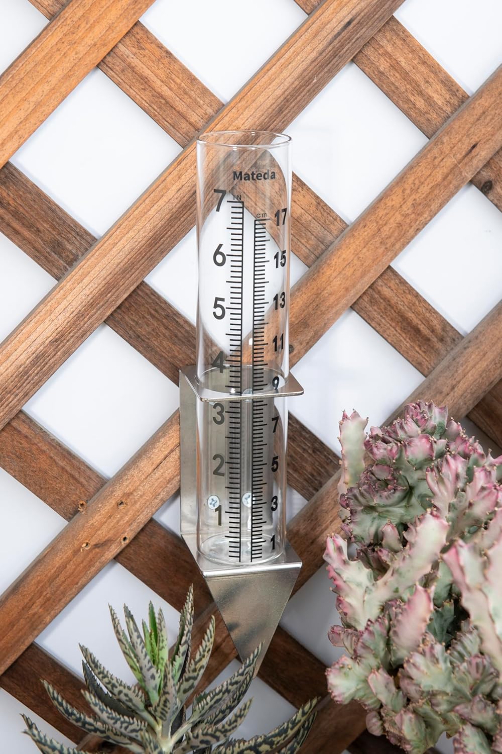 Regenmesser mit 17,8 cm Kapazität und Edelstahl-Halterung, Pfostenmontage, Regenmesser oder Hof, Gar