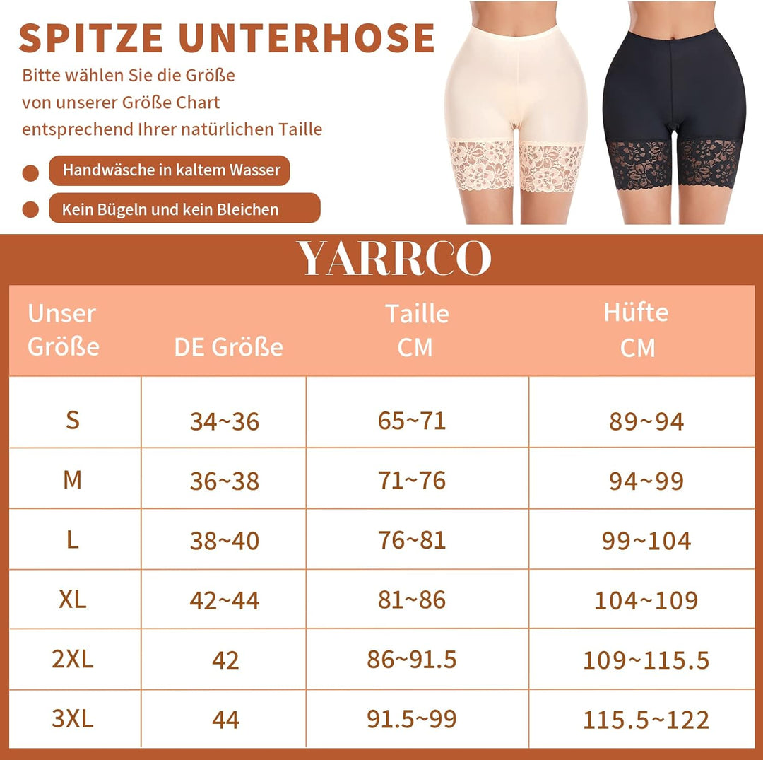 YARRCO Damen Unterhose Spitze Radlerhose Kurz Unter Rock Hosen Anti-Chafing Slipshorts Boxershorts U