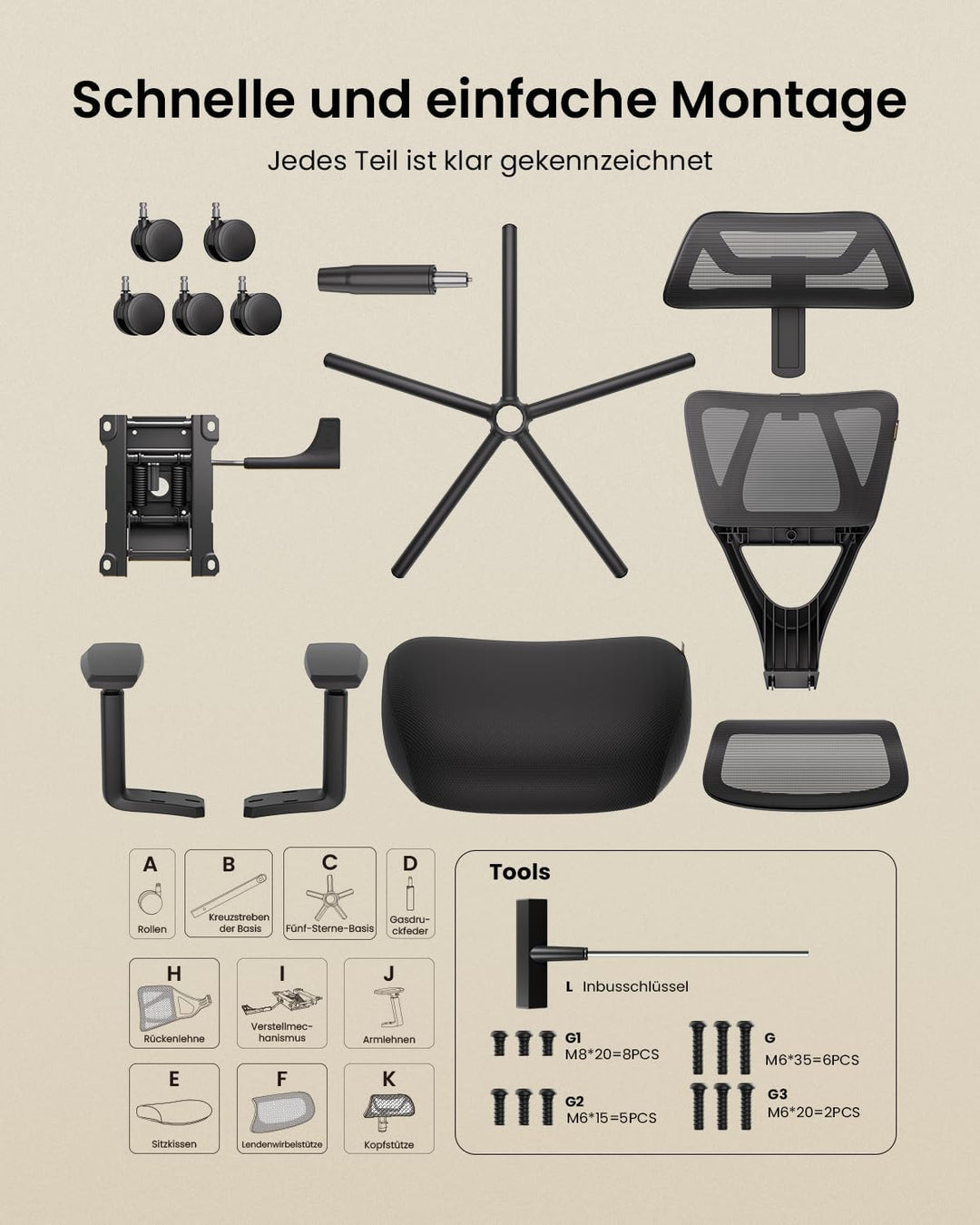 ProtoArc EC100 Bürostuhl Ergonomisch - Höherer Rücken Schreibtischstuhl mit Sitz aus 10CM Dicker Mes