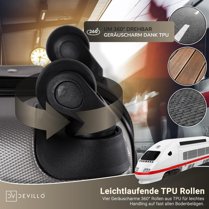 Devillo® Hartschalenkofferset Kofferset 4tlg. S-M-L-XL, Silber - Hard Shell Trolley Koffer Reisekoff