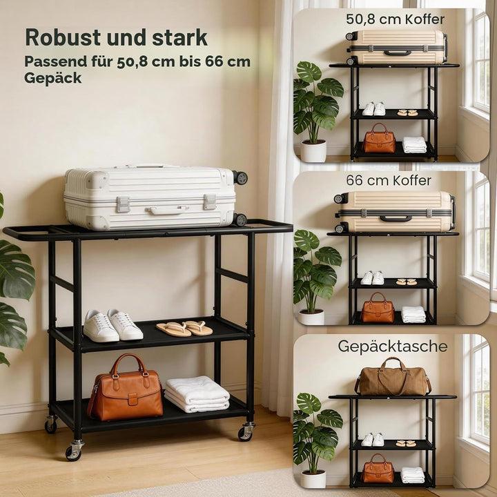 ikkle Kofferständer, 3-stöckige Kofferablage für alle Koffergrössen, Gepäckhalter aus Metall Gepäcka