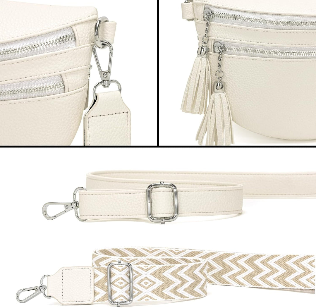 LANXINGLUO Bauchtasche Damen beige umhängetasche Damen mittelgross Crossbody Bag Mit Kreditkartenfac