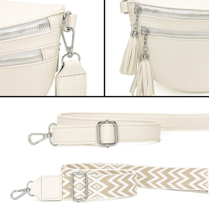 LANXINGLUO Bauchtasche Damen beige umhängetasche Damen mittelgross Crossbody Bag Mit Kreditkartenfac