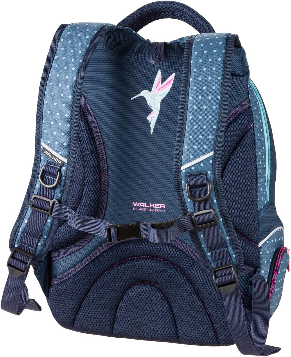 Walker 42017-064 - Schul-Rucksack Fame Magic Colibri Petrol mit 3 Fächern und Seitentaschen, Schul-T