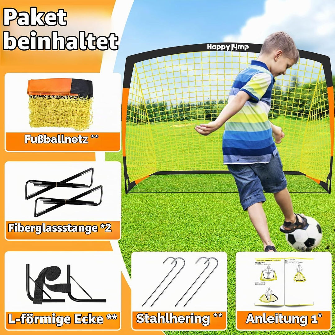 Happy Jump Fussballtor 3x2.2FT, 4x3FT, 5x3.6FT, 7x5FT Pop-Up Fussballtraining für den Garten Schwarz