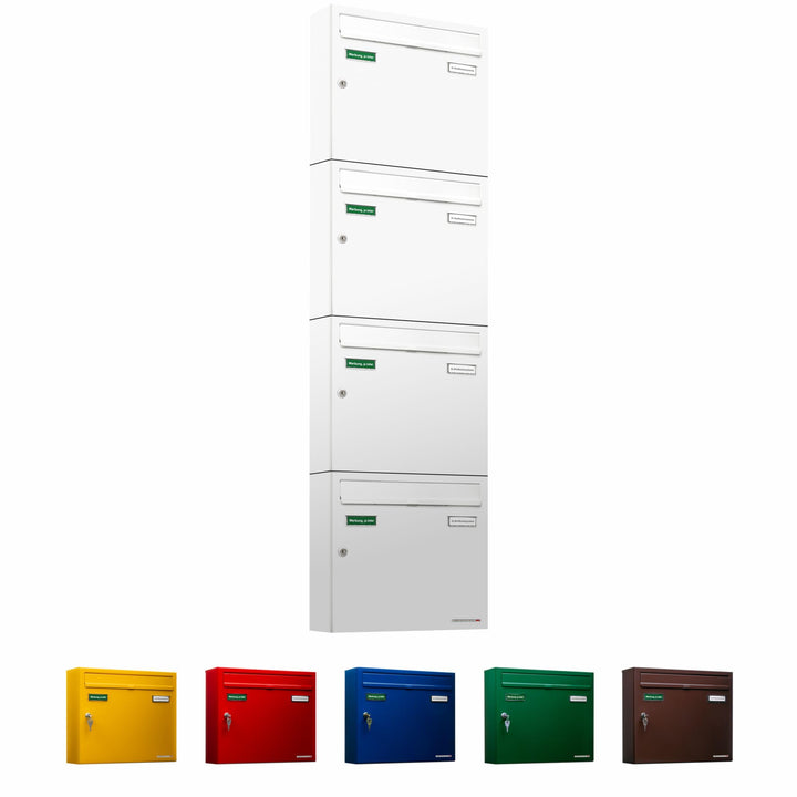 AL Briefkastensysteme Basic 4er Briefkasten RAL 9016 Verkehrs Weiss 4 Fach DIN A4 wetterfest Briefka
