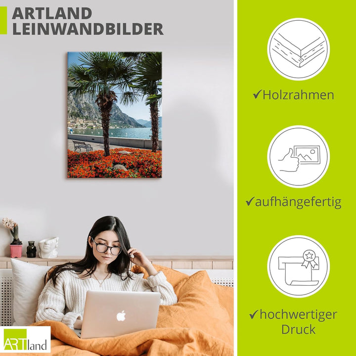 ARTland Leinwandbilder Wandbild Bild auf Leinwand 45 x 60 cm Wanddeko Natur Pflanzen Palme Pier Prom
