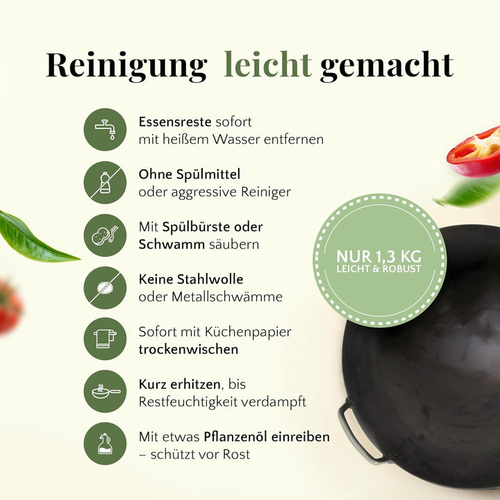 pasoli Wok für Gasherd und Grill inkl. gratis Rezepte eBook - voreingebrannt - Asiapfanne mit rundem