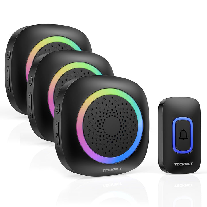 TECKNET Funkklingel, Kabellose Türklingel mit RGB Licht, IP66 Wasserdicht Aussen Funkklingel Batteri