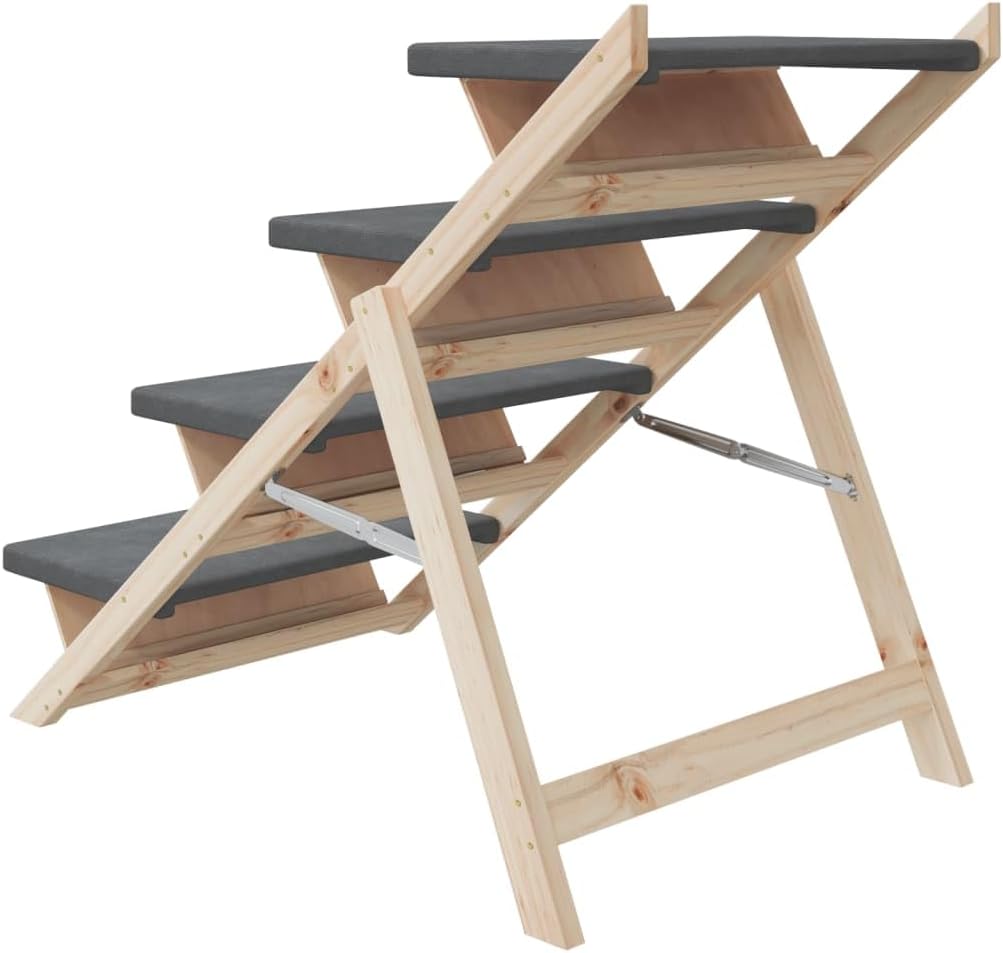 vidaXL Hundetreppe Hunderampe Haustiertreppe Katzentreppe Massivholz Tanne Grau 105 x 47 cm, Grau 10