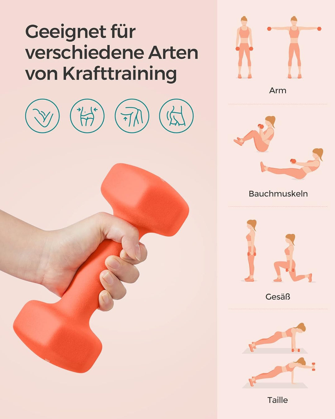 SONGMICS Hanteln, 2er Set, Hantelset, Kurzhanteln, Hexagon, Neopren-Beschichtung, Krafttraining, Wor