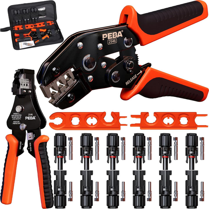 PEBA Crimpzange Solarstecker Set für 2.5/4/6mm² Solarpanel PV Kabel, mit Male/Female Solarpanel Kabe