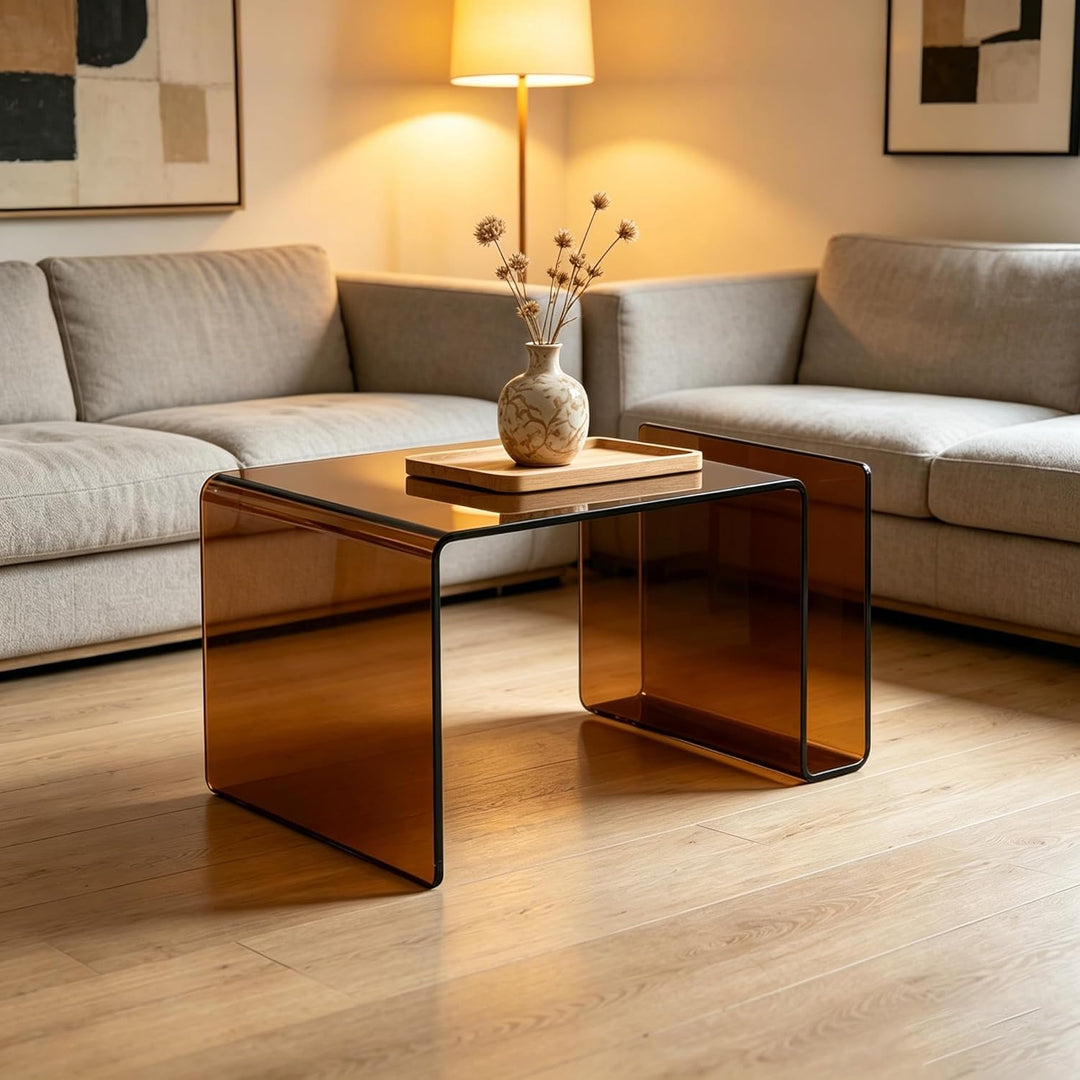Glas-Nachttisch, Beistelltisch, S-förmiger Beistelltisch für Wohnzimmer, Nachttisch für Schlafzimmer