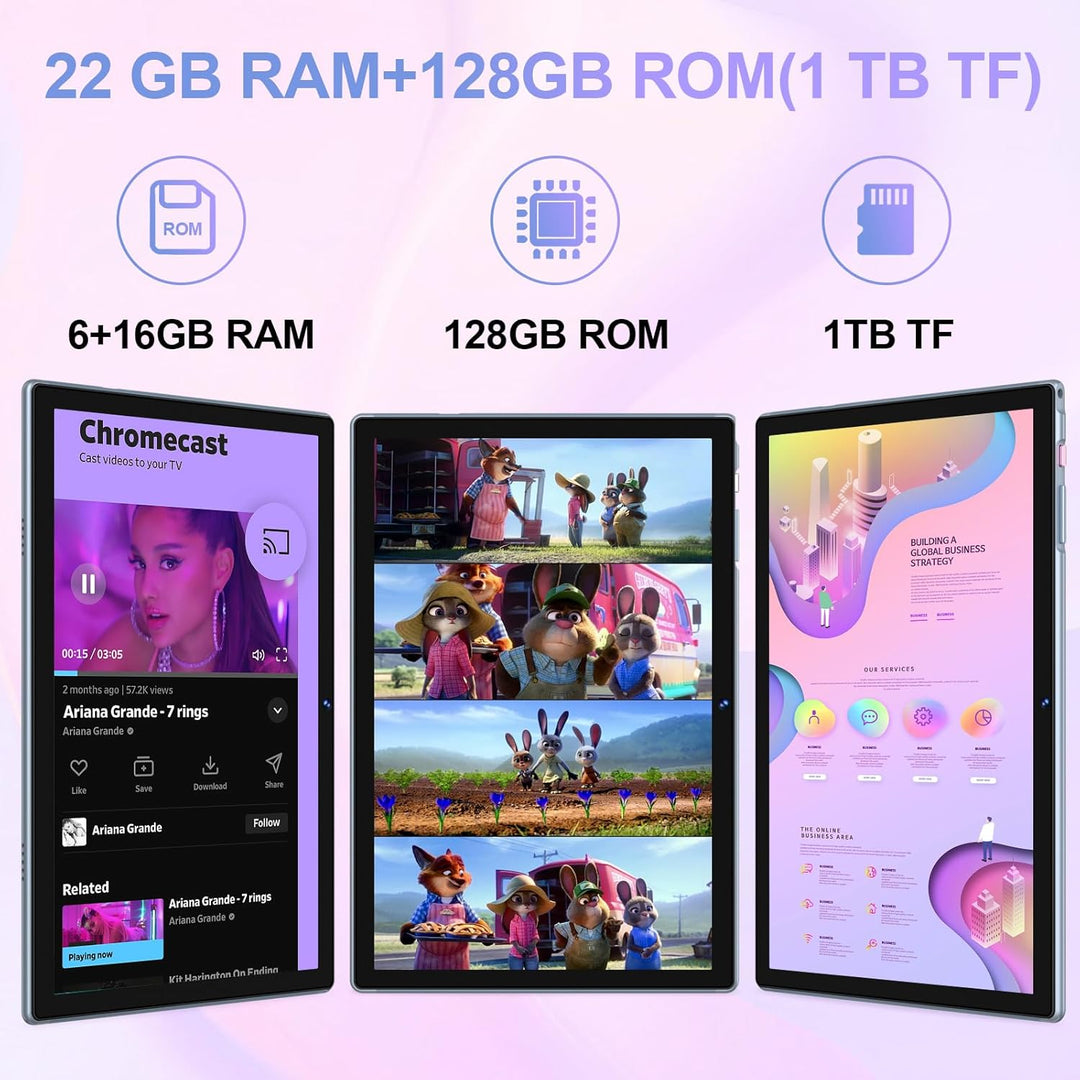 ZIOVO Android 14 Tablet 10 Zoll mit Octa-Core 2.0GHz, 22GB RAM+128GB ROM/2TB TF, 8000mAh, 2.4G+ 5G W