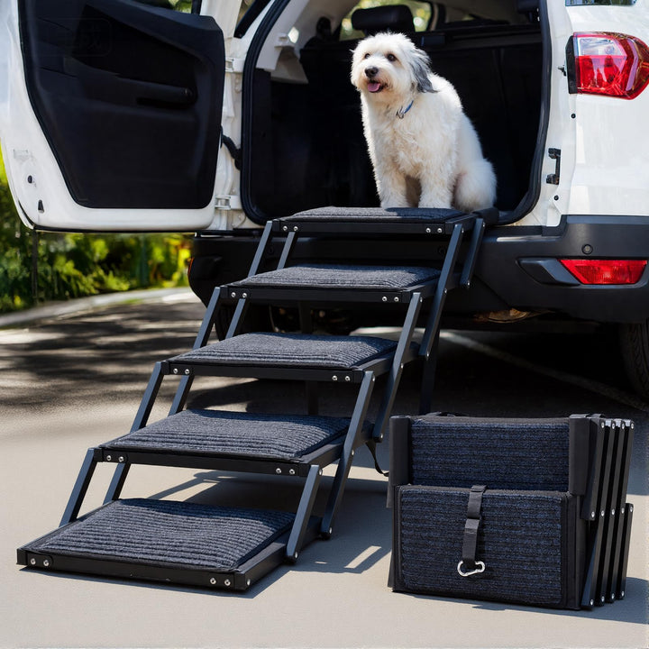 Hunderampe, 5-stufige Hunderampe Auto Klappbar, Extra Stabile Hundetreppe mit Anti-Rutsch-Treppe, Li