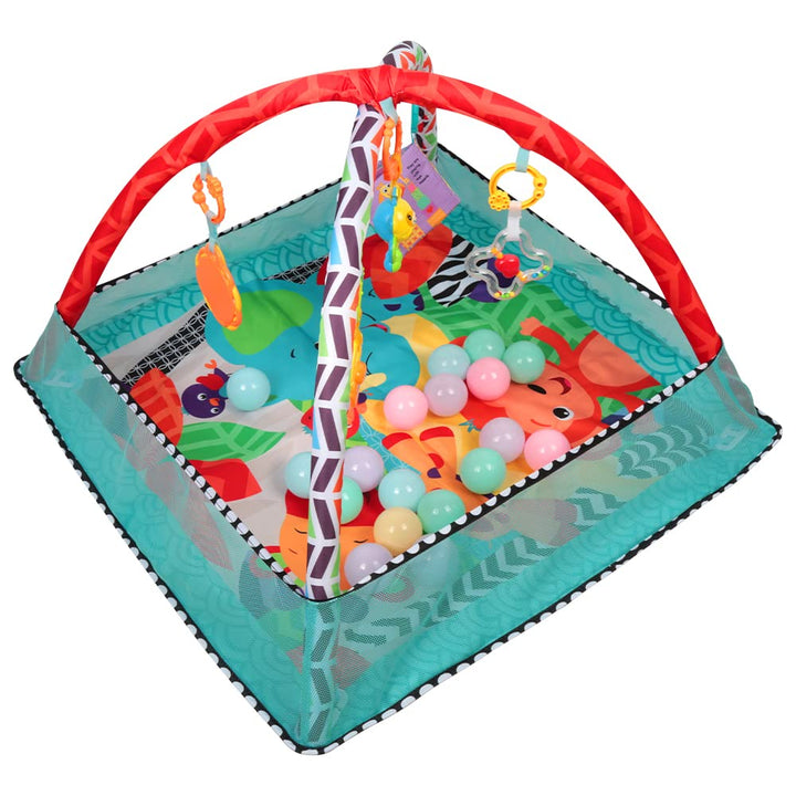 3 in 1 Schildkröte Spieldecke Baby Spielmatte mit Spielbögen Bälle Bällebad Krabbeldecke Erlebnisdec