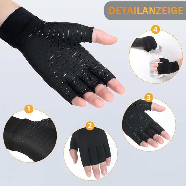 Donfri 2 Paare Kupfer Arthrose Handschuhe Fingerlose Arthritis Kompressionshandschuhe fr Wrme Hnde S