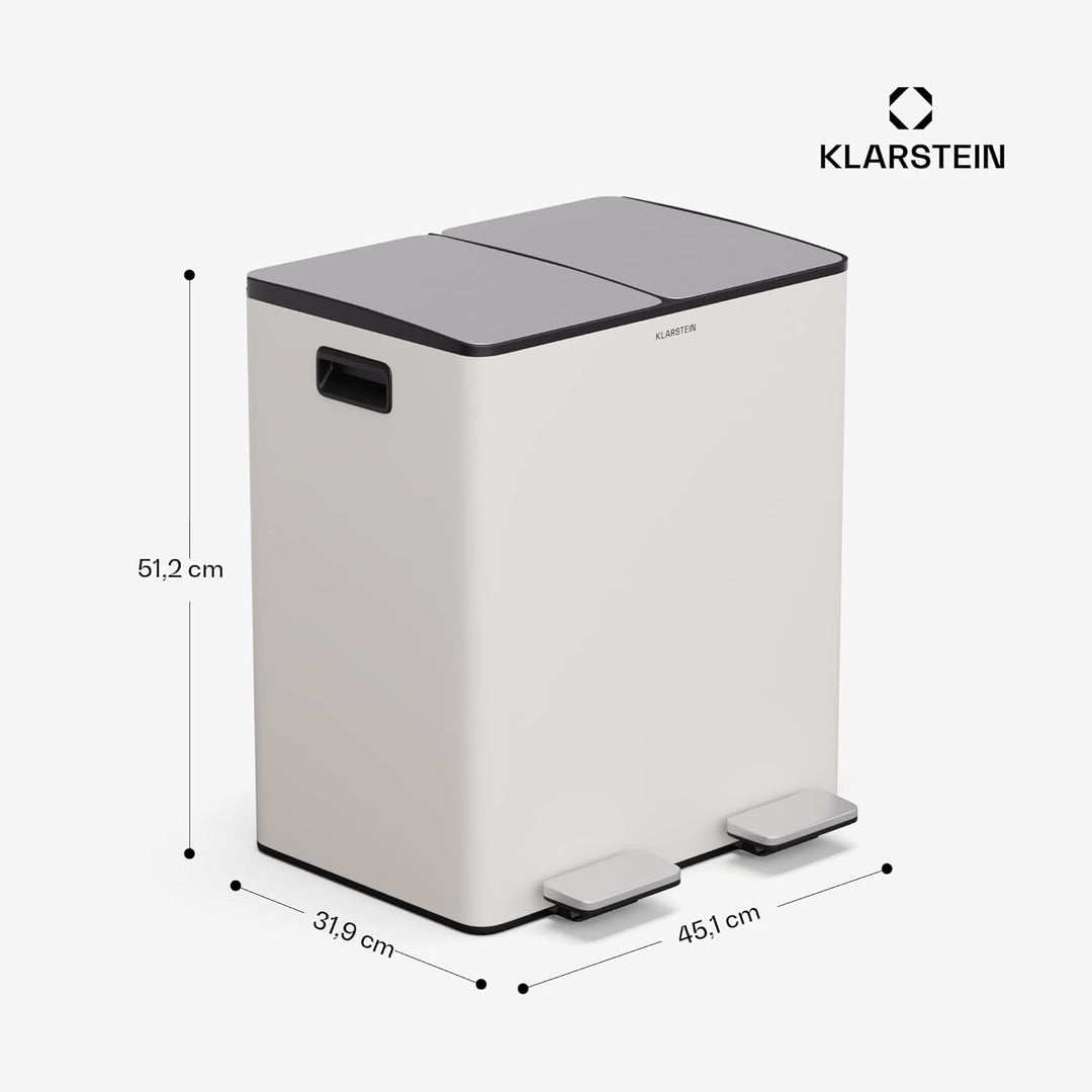 Klarstein EcoVista Mülleimer - 40L Abfalleimer mit 2 Fächern & 3L Komposteimer, Soft-Close, Edelstah
