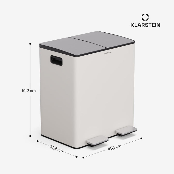 Klarstein EcoVista Mülleimer - 40L Abfalleimer mit 2 Fächern & 3L Komposteimer, Soft-Close, Edelstah