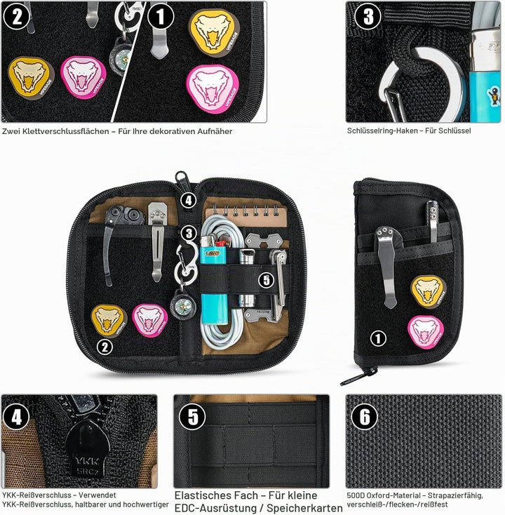 VIPERADE VE22 EDC Pouch Klein EDC Werkzeugtasche mit 4 Taschen und 5 elastischen Fächern Klein EDC O
