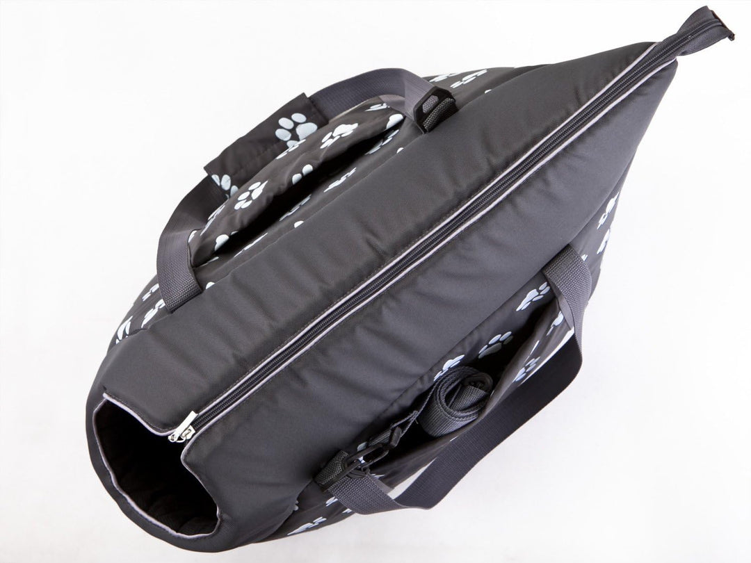 HobbyDog - Transporttasche für Hunde und Katzen, 25x43cm, Grau mit Pfoten