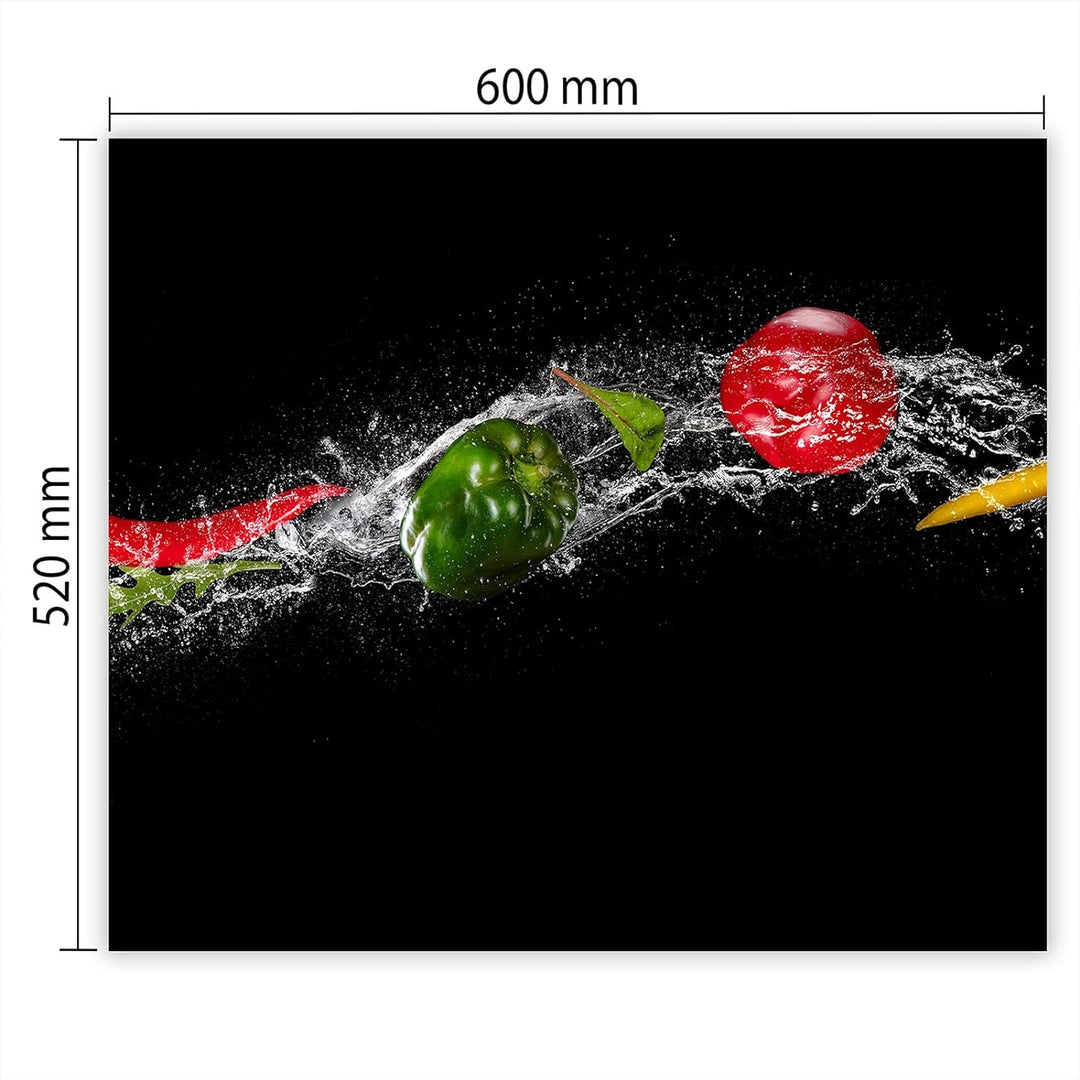 SmartDecoration Herdabdeckplatte Ceranfeldabdeckung aus Glas 60x52 cm Einteilig Motiv "Gemüse" Schwa