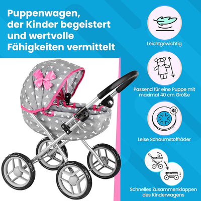 Kinderplay Puppenwagen ab 1 2 3 Jahre, Kinderwagen Spielzeug - Puppenwagen Kombi, Leichte und Stabil