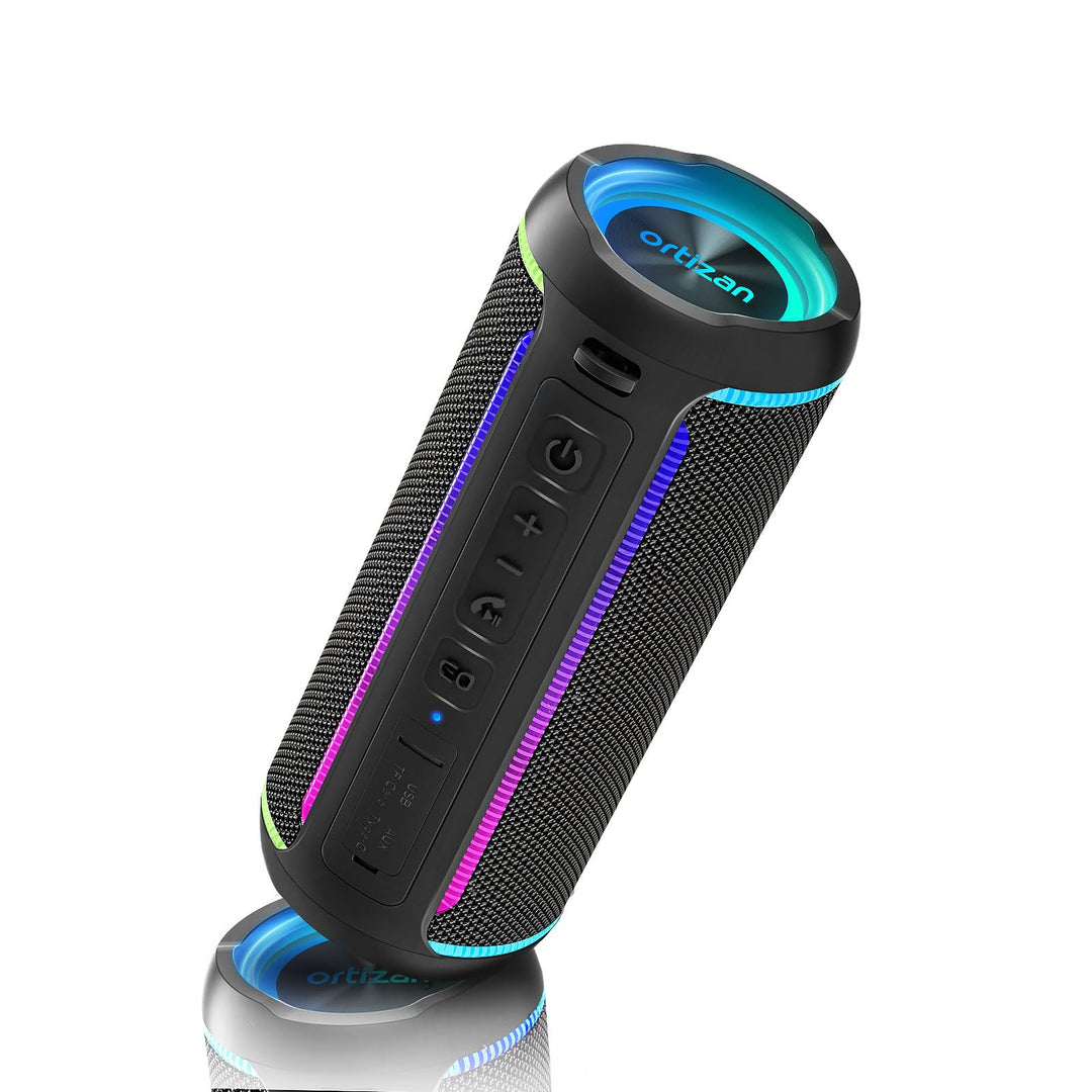 Ortizan Bluetooth Lautsprecher, Musikbox mit LED-Licht, Bluetooth 5.3, 30 Stunden Spielzeit, tragbar