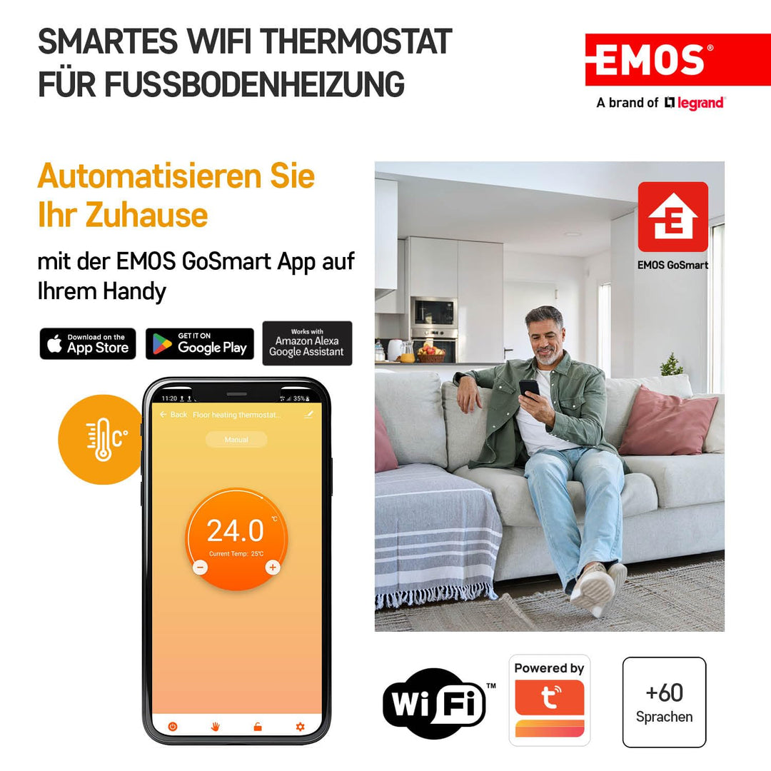 EMOS GoSmart WiFi Raumthermostat für Fussbodenheizung mit App, programmierbarer Smart-Thermostat ink