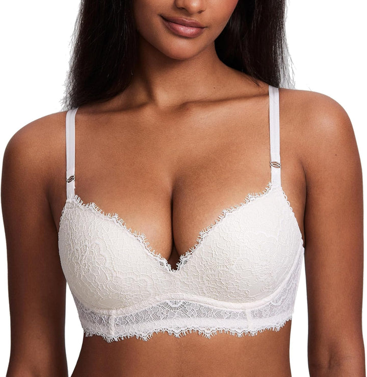 DOBREVA Damen Push Up BH ohne Bügel Soft Spitze Bügelloser BHS Sexy Bequem Gepolstert 75D Kokosnuss