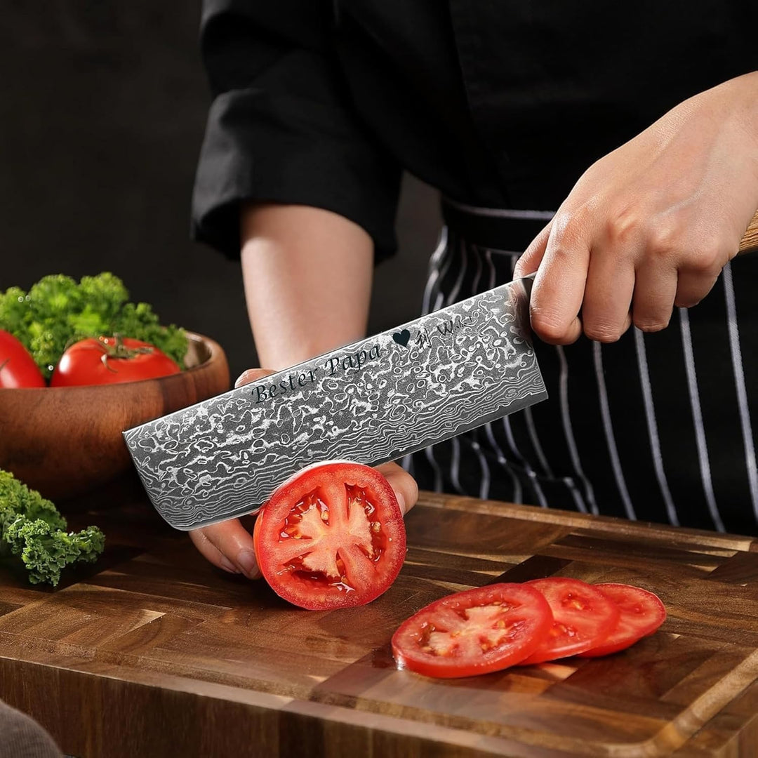 Wakoli EDIB Pro Damast Nakiri Messer mit Gravur – Personalisiertes Gemüsemesser, 18cm Klinge aus 67